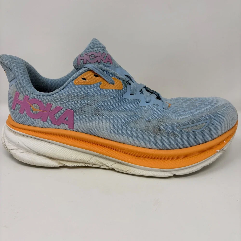 Hoka Clifton 9 Women's Size 8.5D Wide Blue Orange Running Shoes (1132211 ABIW)